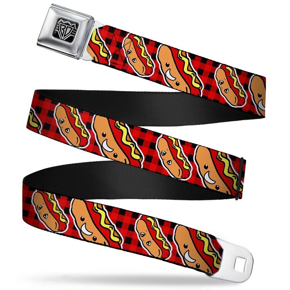 8191 Seatbelt Belt - Hot Dogs/Buffalo Plaid Black/Red - 1.0" Wide - 20-36